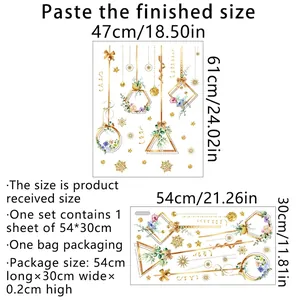 Detailed size chart for floral plant star window stickers measuring 47cm width by 61cm height