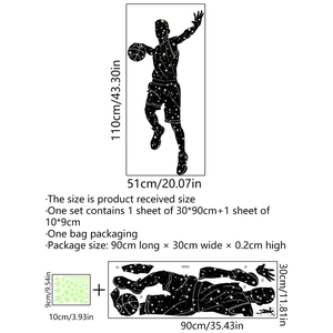 Luminous basketball player wall sticker with glowing stars for bedroom decor, 110cm height