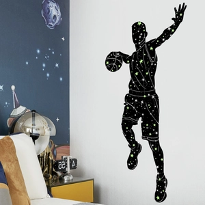 Luminous basketball star silhouette wall sticker for kids bedroom decor with glowing stars
