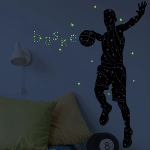 Luminous Basketball Wall Sticker PVC Glow In The Dark Starry Player Silhouette Decal For Boys Bedroom Sports Decor