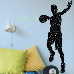 Luminous basketball player silhouette wall sticker with stars and Dunk lettering