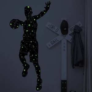 Luminous basketball player wall sticker glowing in the dark with starry silhouette