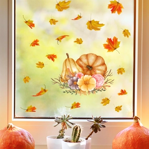 Autumn pumpkin and maple leaf static window stickers for Thanksgiving home glass decoration