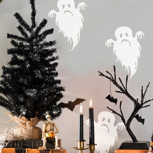 Halloween ghost wall stickers with spooky tree, bats, and skeleton decorations for home
