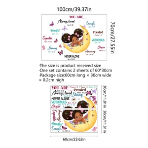 Sticker mural fille sur croissant de lune pour décoration de chambre 100x70cm