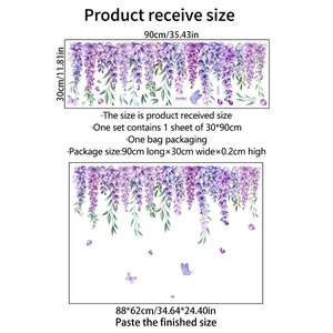 Purple wisteria flower wall sticker with butterflies for living room home decor