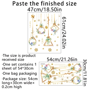 Floral geometric glass stickers with golden frames and blue flowers for home decor