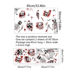 Detail showing Halloween bloody handprints and skulls wall decals dimensions and layout
