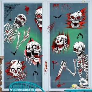Halloween Window Clings Static Cling PVC Blood Handprint Skeleton Bats Spiders Scary Festive Home Party Decorations