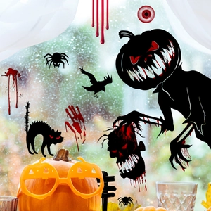 Halloween static window clings set with bloody handprints, bats and pumpkin decorations
