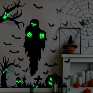 Halloween Luminous Wall Stickers Glow In The Dark PVC Ghost Bat Pumpkin Decals Haunted House Party Home Decoration