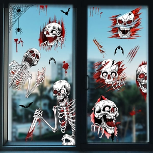 Halloween bloody skull and handprint static window stickers for spooky home glass decoration