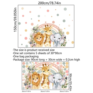 Wandtattoo Set mit Cartoon Löwe Giraffe Elefant für Kinderzimmer Wanddeko 200x150cm