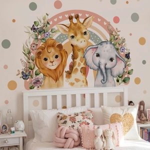 Wandtattoo Löwe Giraffe Elefant mit Regenbogen für gemütliche Kinderzimmer Deko