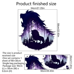 Cartoon lion wall sticker with forest starry sky pattern, size 54x58cm PVC wall decal