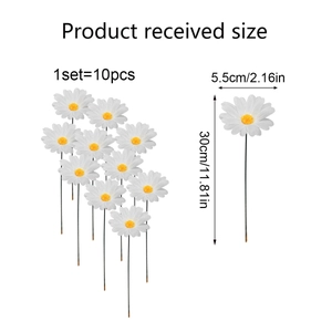 Set of 10 white artificial daisy garden stakes for outdoor landscape lawn decoration
