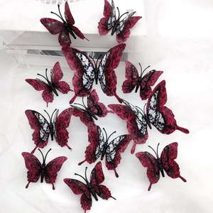 Set of 12 3D double-layered skull and rose butterfly wall stickers for Halloween decor
