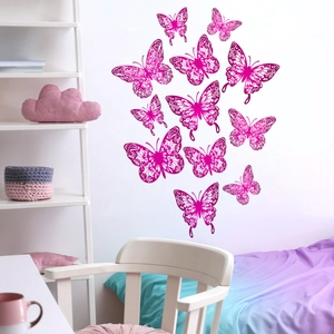 Set of 12 pink 3D hollow butterfly wall stickers for minimalist home wall decoration