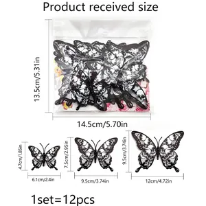 Size chart for 12pcs 3D double-layer skull rose butterfly wall stickers set in various sizes