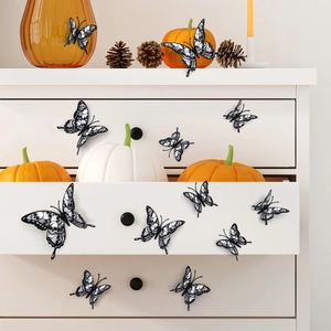3D black skull butterfly wall stickers set with 12 pieces for Halloween home decor
