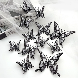3D skull rose double-layer butterfly wall stickers 12pcs set for Halloween decor