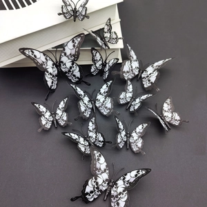 Macro detail of 3D double-layered skull pattern butterfly wall stickers set of 12