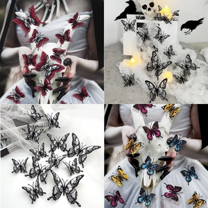 3D Double Layer Skull Rose Butterfly Wall Stickers Halloween Gothic Home Decor Waterproof PVC Decals Living Room Bedroom Decorations