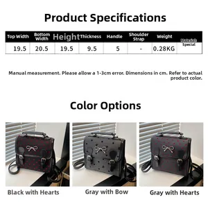 Size guide for vintage polka dot mini backpack with heart and bow details