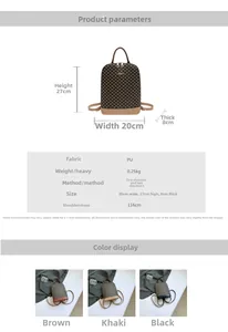 Size chart showing 20x27x8cm dimensions for the vintage PU leather backpack