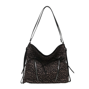 Borsa tote grande con stampa leopardata, doppie tasche con zip e nappine laterali