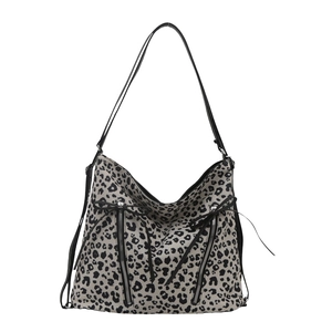 Sac hobo vintage à imprimé léopard avec grande capacité et détails de nœuds élégants