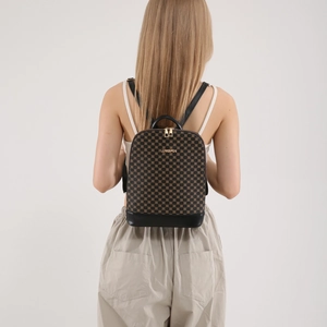 Stylish plaid women's backpack with vintage pattern and black leather trim for commuting