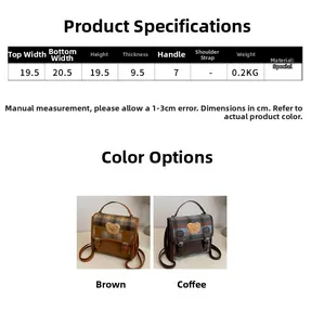 Detailed size chart for plaid canvas backpack with embroidery showing height and width specs