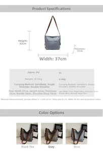 Detailed size and color chart for the 37x32x13cm PU leather tote bag with three color options