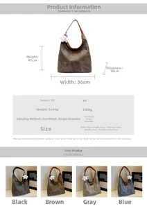 Detailed size specifications and color options for the large PU leather hobo tote bag