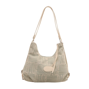 Chic green and beige geometric pattern hobo tote bag with dual shoulder straps