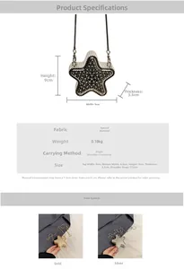 Detail view of mini star-shaped crossbody bag with rhinestones and metal chain strap