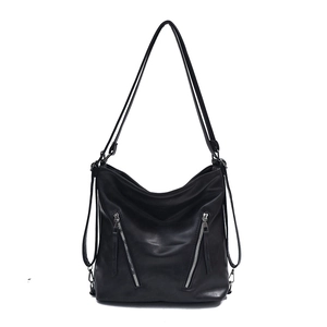 Sac cabas moto rétro noir de grande capacité avec bretelles réglables et zips argent