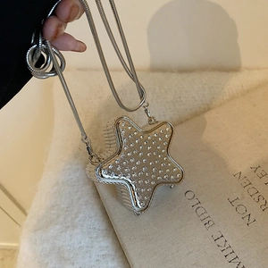 Star Shaped Mini Crossbody Bag Rhinestone Encrusted Metal Chain Evening Party Purse For Women Y2K Style Trendy