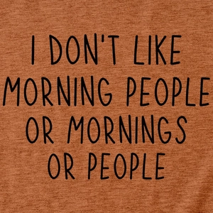 Detailed close-up of the humor print and cotton fabric texture on the rust red t-shirt