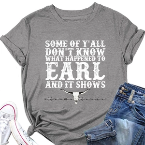Flat lay of gray cotton t-shirt with white bull skull graphic and vintage typography