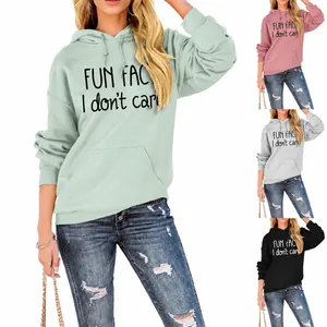 Sweat À Capuche Femme Fun Fact I Don't Care Imprimé Coton Polyester Coupe Ample Manches Longues Avec Poche Kangourou