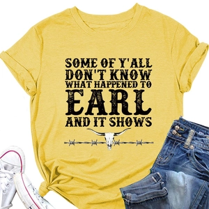 Detail of yellow cotton tee with longhorn skull and western slogan outfit display