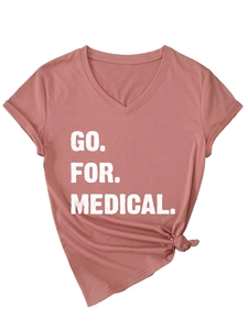 Close-up of V-neck dusty pink T-shirt featuring a rolled sleeve and stylish front knot detail
