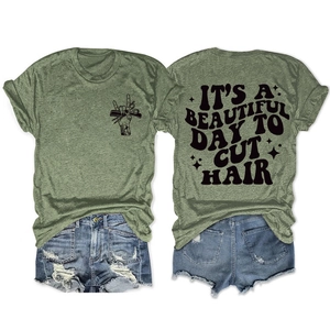 T-shirt vert chiné imprimé 'IT'S A BEAUTIFUL DAY TO CUT HAIR' pour coiffeurs