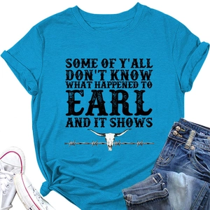 Flat lay of a teal cotton t-shirt with a vintage skull print and a graphic typography design