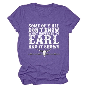 Macro view of heather purple t-shirt fabric with cow skull and barbed wire graphic print