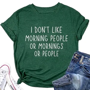 Women T-Shirt Cotton Blend Crew Neck Short Sleeve Loose Fit Funny Slogan Print Casual Novelty Top