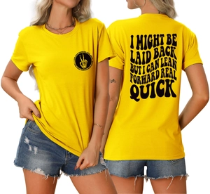 Front and back detail of yellow T-shirt with gothic lettering and skeleton hand print