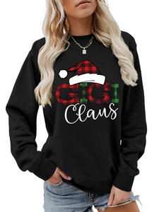 Λεπτομέρεια του Gigi Claus με κόκκινο και πράσινο καρό μοτίβο σε μαύρο χριστουγεννιάτικο φούτερ